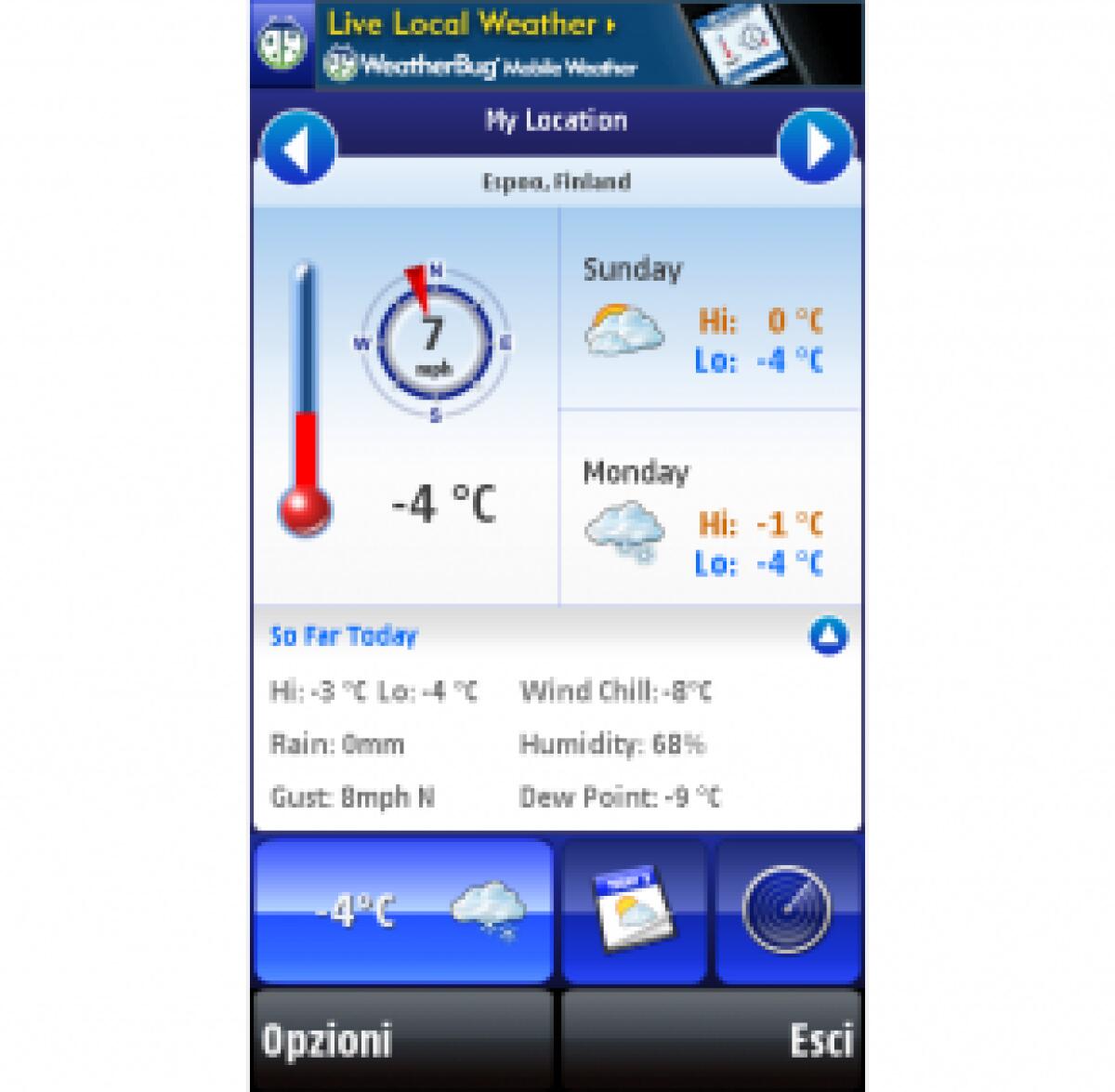 WeatherBug per Nokia 5800: meteo gratis - 