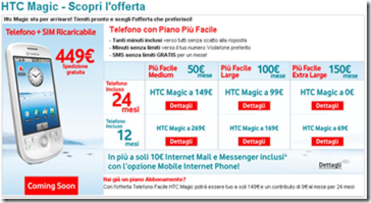HTC Magic: ecco le tariffe di Vodafone - 