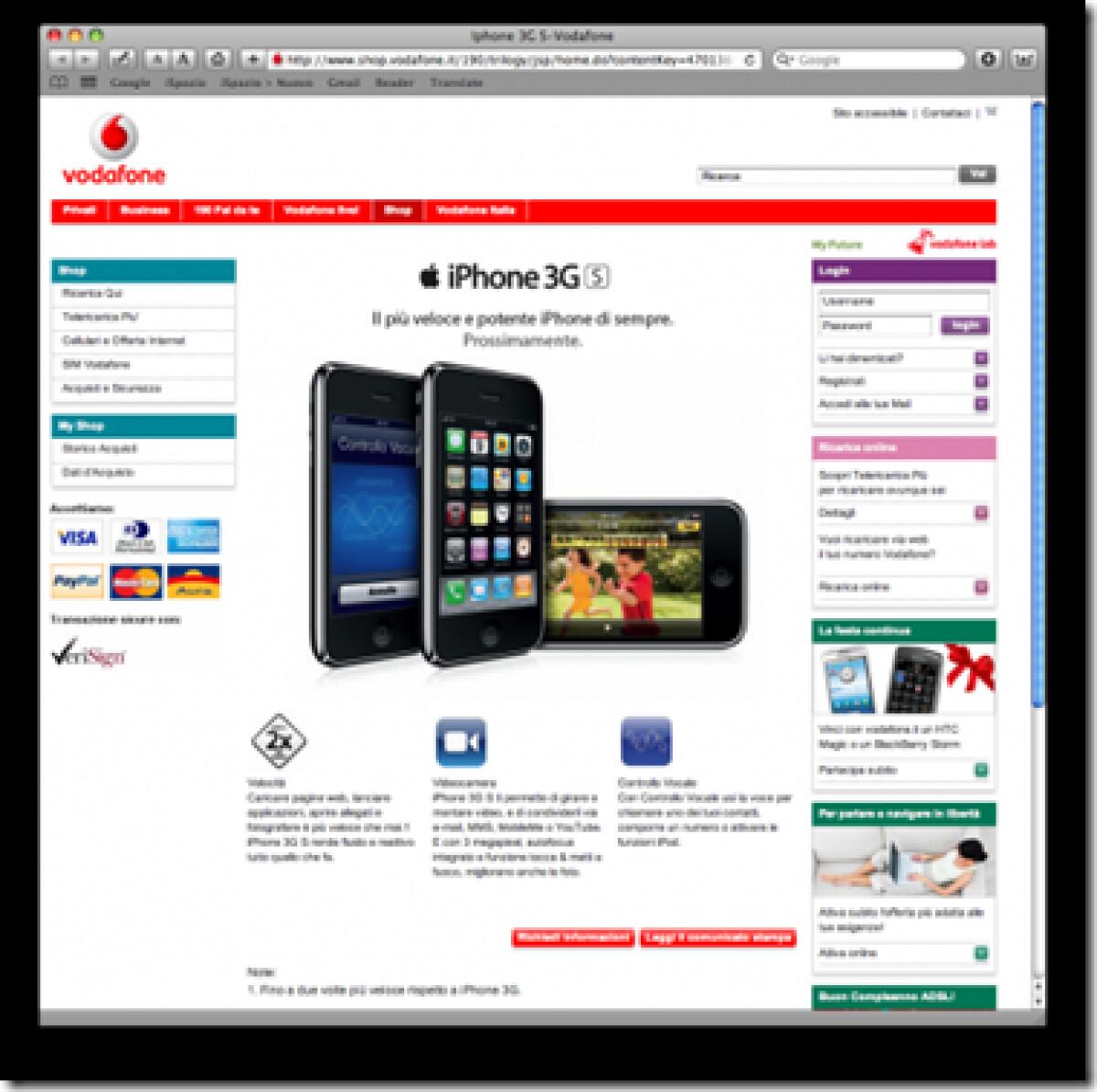 Vodafone: lunedi i prezzi del nuovo iPhone 3Gs - 