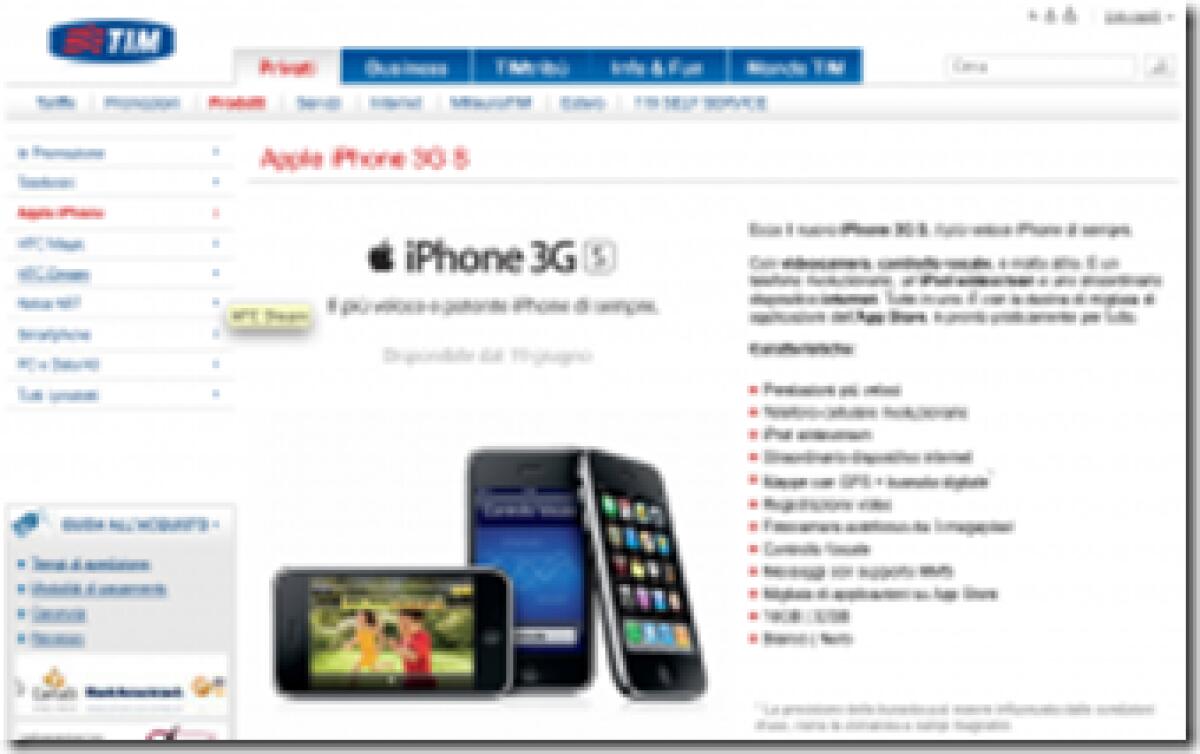 Tim: ecco i prezzi del nuovo iPhone 3Gs - 
