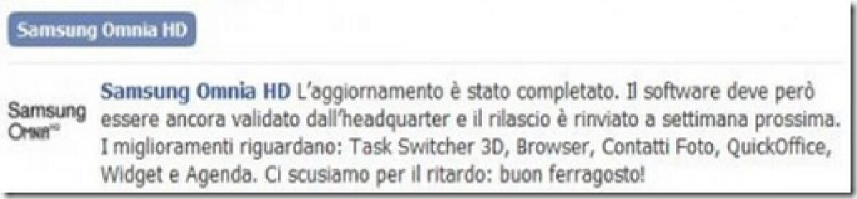Samsung Omnia HD: entro una settimana il nuovo firmware - 