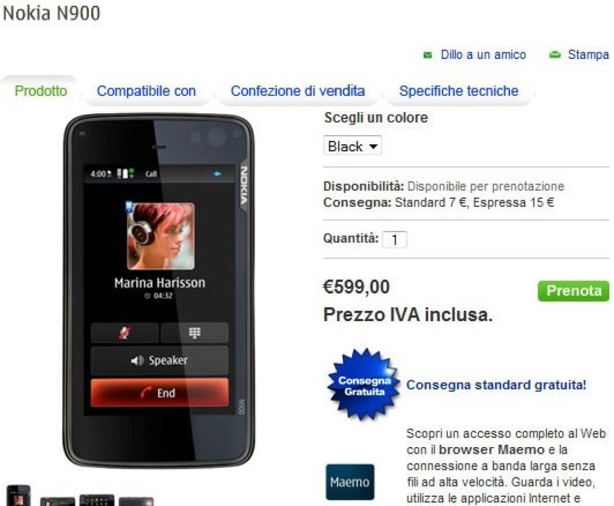 Nokia N900: prenotabile su NokiaShop a 599€ - 