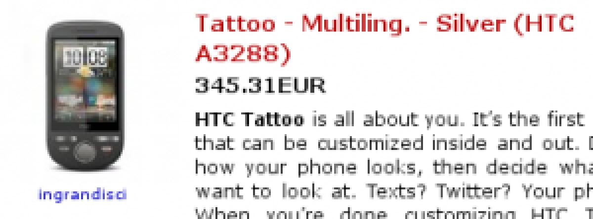 HTC Tattoo: disponibile per l’acquisto a 350€ - 