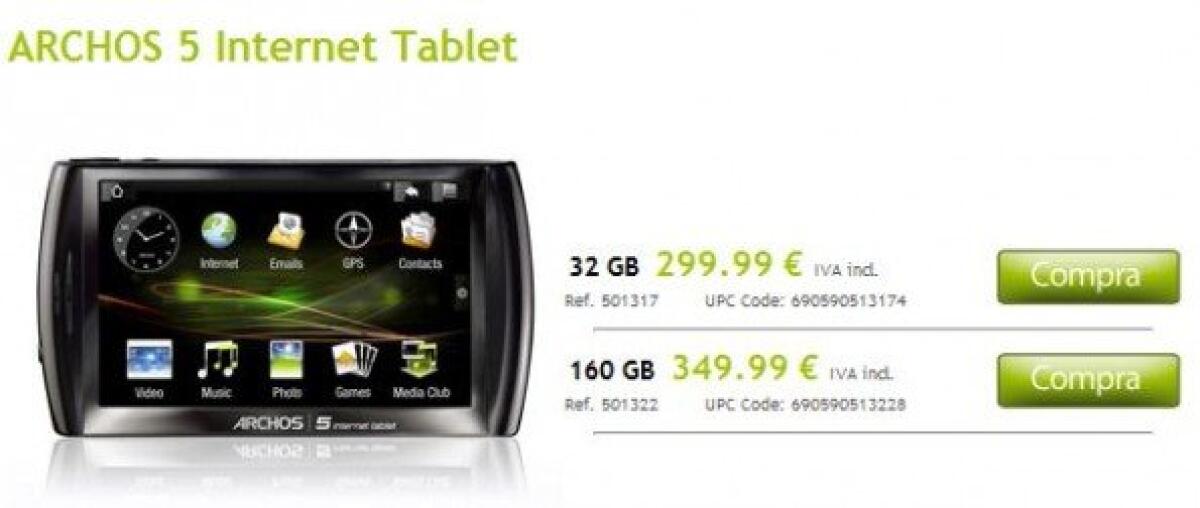 Archos A5: disponibile per l’acquisto - 