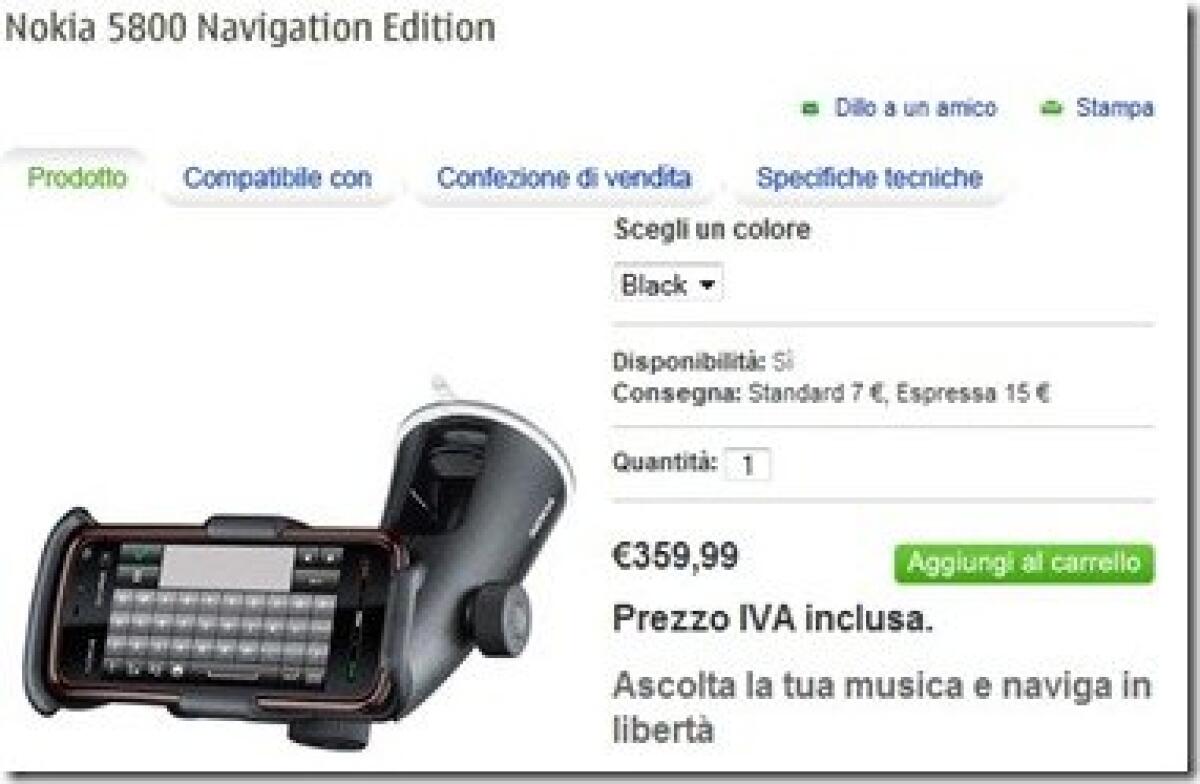 Nokia 5800 XpressMusic Navigation Edition disponibile all’acquisto a 360€ - 