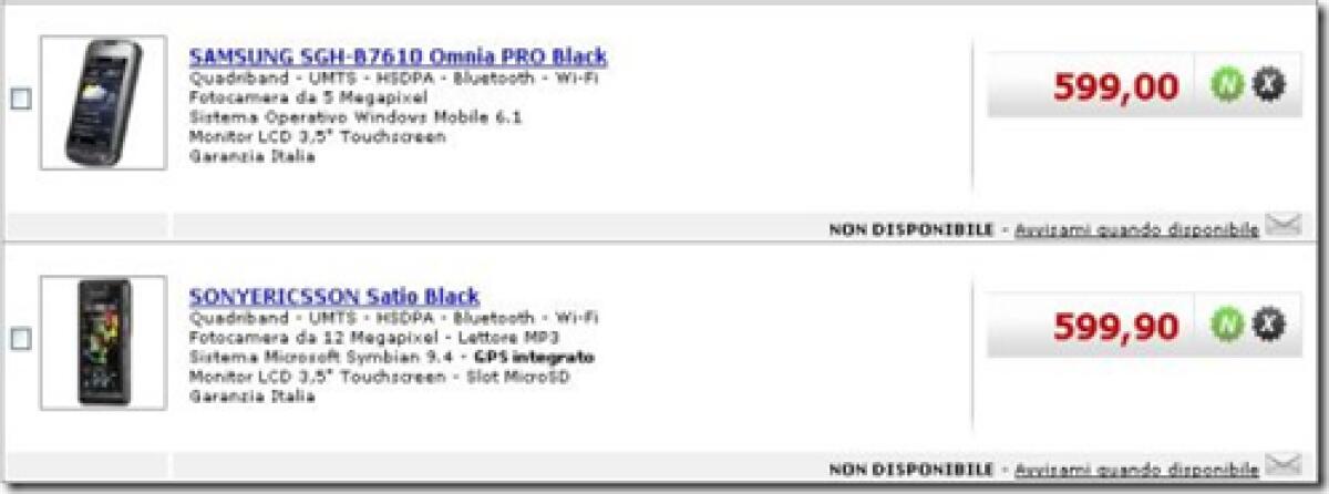 Sony Ericsson Satio in listino Mediaworld - 