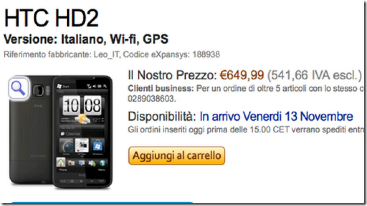 HTC HD 2: in Italia il 13 Novembre - 