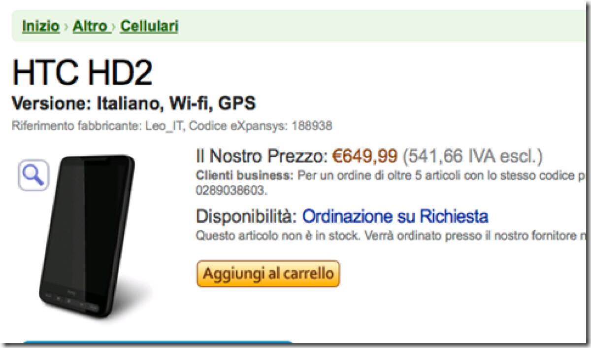 HTC HD 2: in vendita a 649€ - 