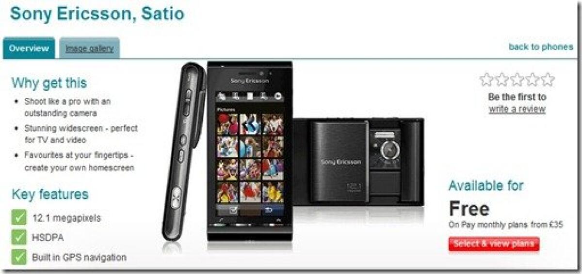 Sony Ericsson Satio: da oggi in vendita con Vodafone UK - 
