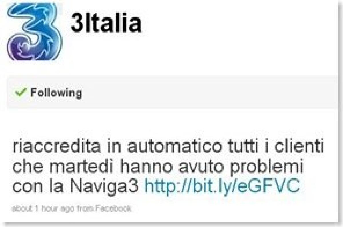 3 comincia a riaccreditare il credito erroneamente addebitato con la naviga3 - 