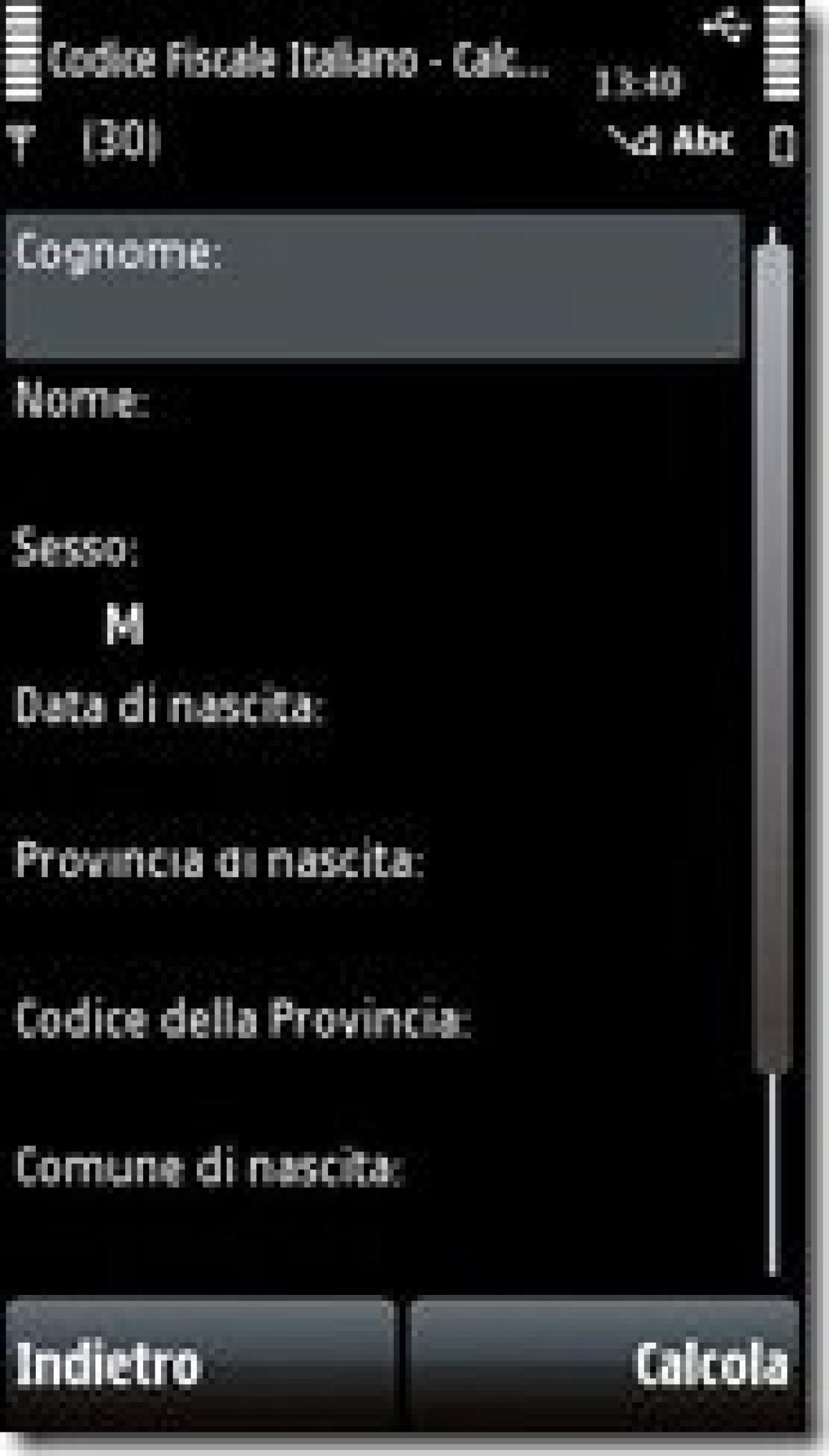 Calcolare il codice fiscale su Symbian S60 V5 (5800, N97, Omnia HD, 5530, X6, Satio) - 