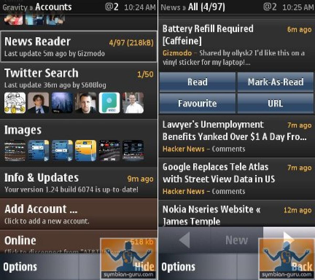 Gravity: nuova versione per S60 con supporto a Google Reader - 