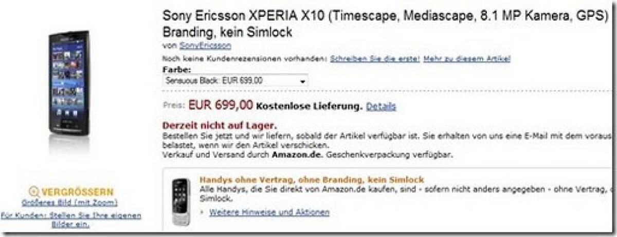 Sony Ericsson Xperia X10: in pre-ordine a 700€ - 