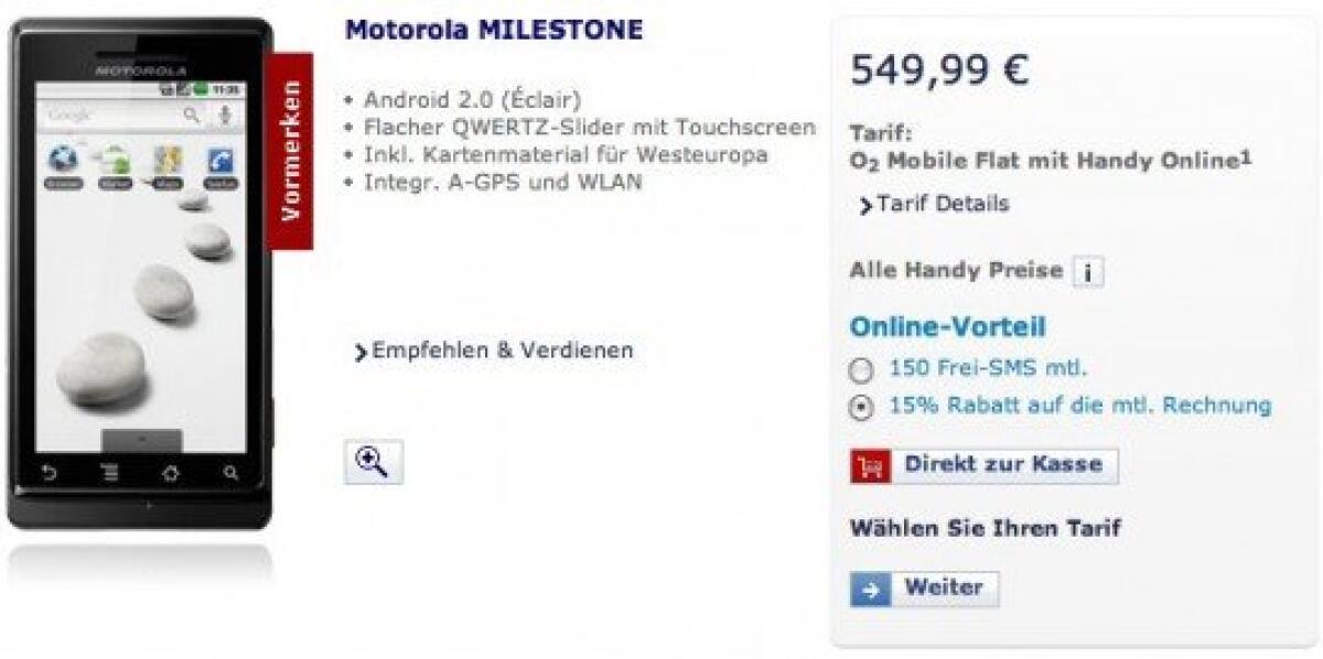 Motorola Milestone: in Germania a 549€ - 