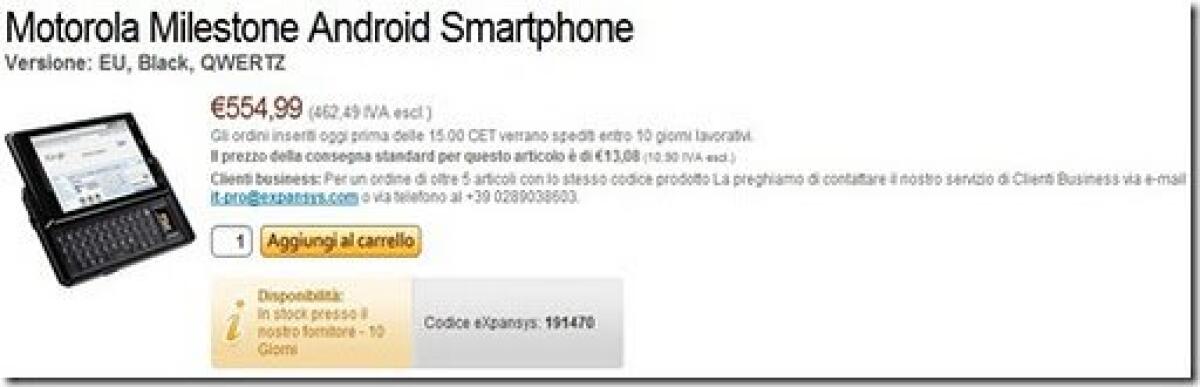 Motorola Milestone: su expansys a 555€ - 