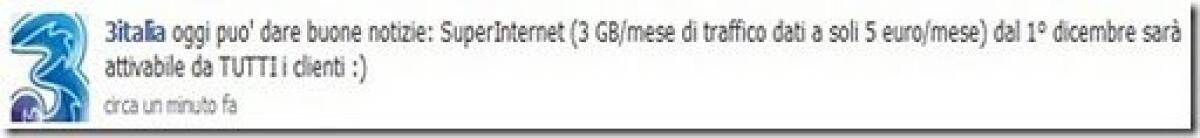 3 Italia: offerta SuperInternet da 5€ al mese sarà attivabile da tutti i clienti - 