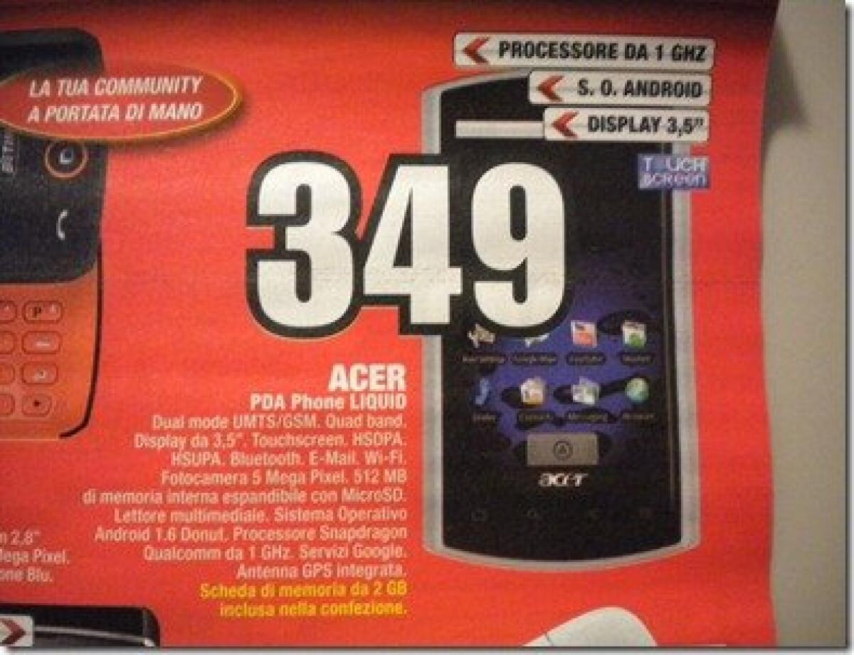 Acer Liquid: da domani a 349€ da MediaWorld - 