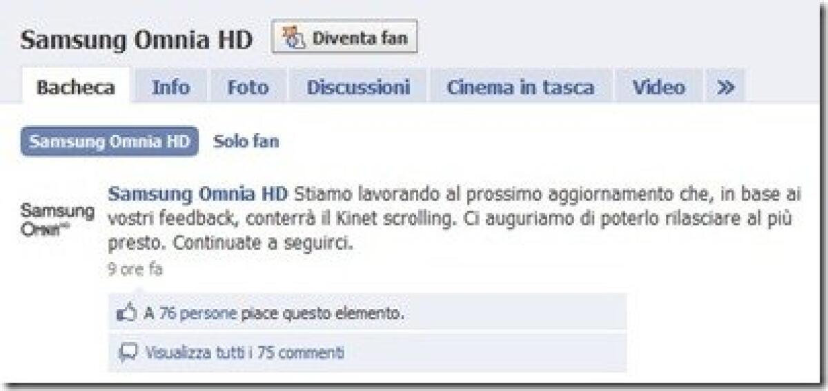 Samsung: presto nuovo firmware per Omnia HD con scrolling cinetico - 