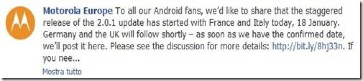 Motorola Milestone: oggi l’aggiornamento 2.0.1 - 
