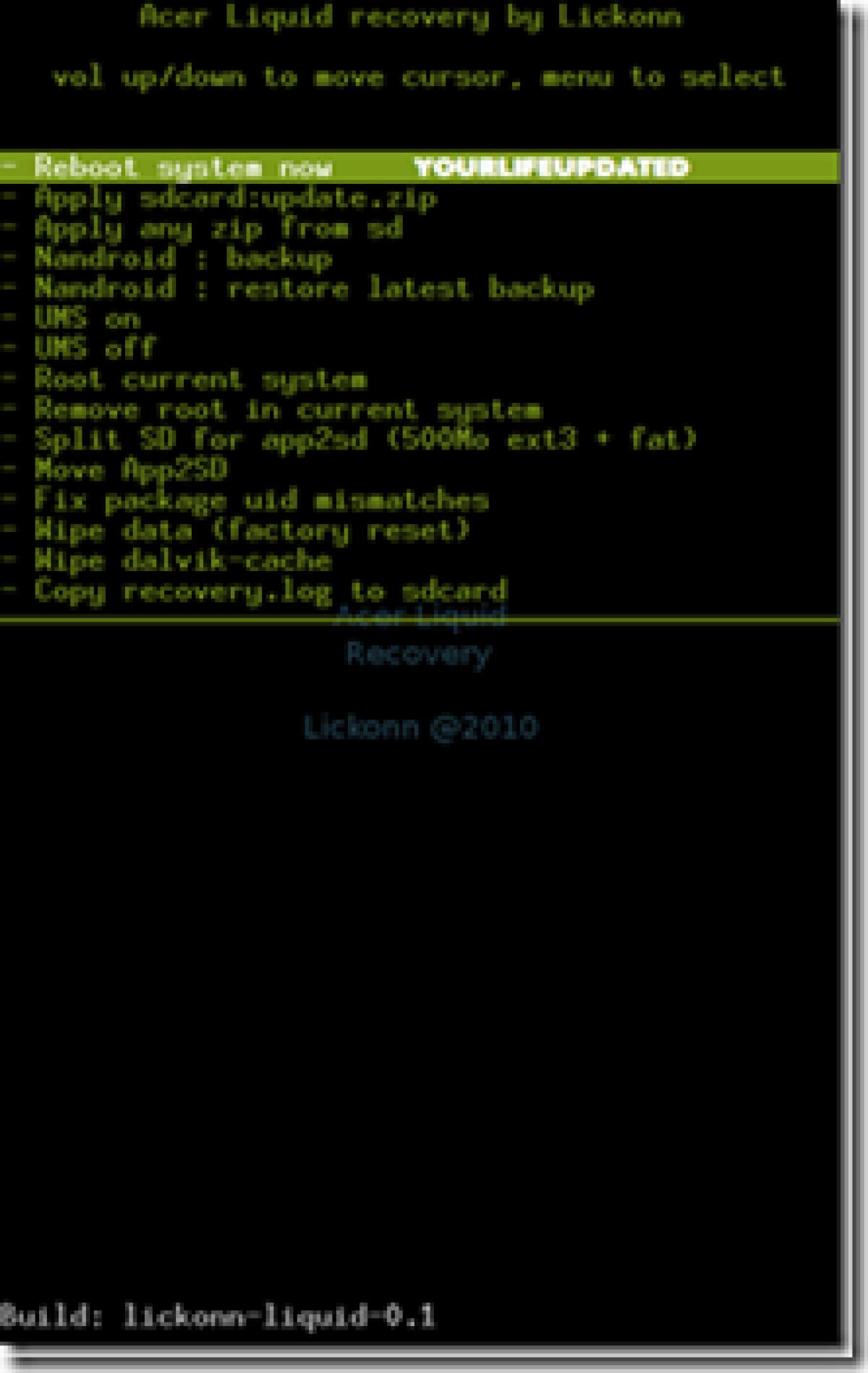 Acer Liquid: ecco la recovery Lickonn 0.2 - 