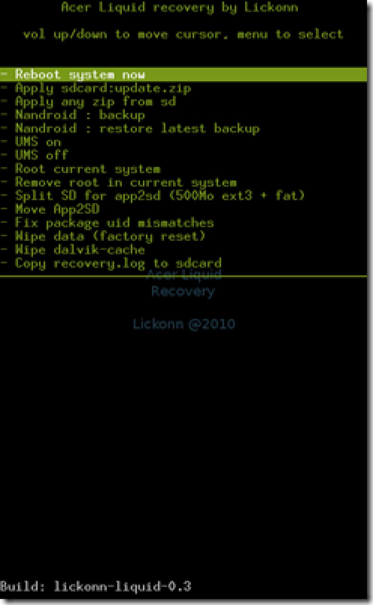 Acer Liquid: recovery modificata 0.3.1 di Lickonn - 