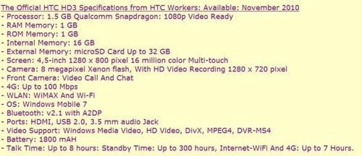 HTC HD3: scheda tecnica o lista dei desideri? - 