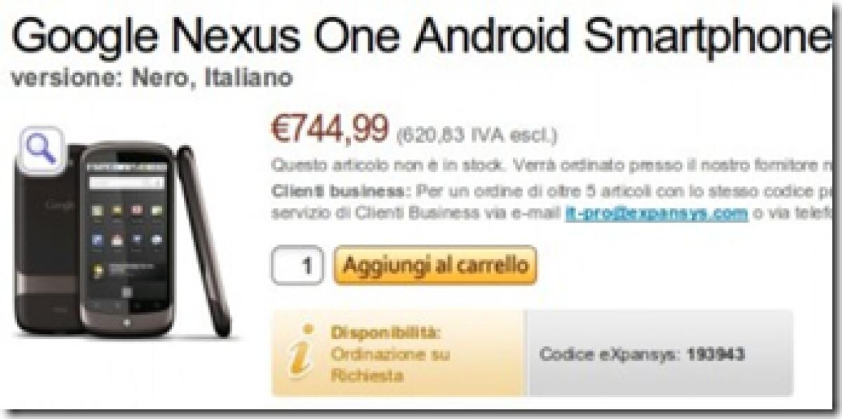 Google Nexus One: disponibile su eXpansys e PixMania a prezzi esorbitanti! - 