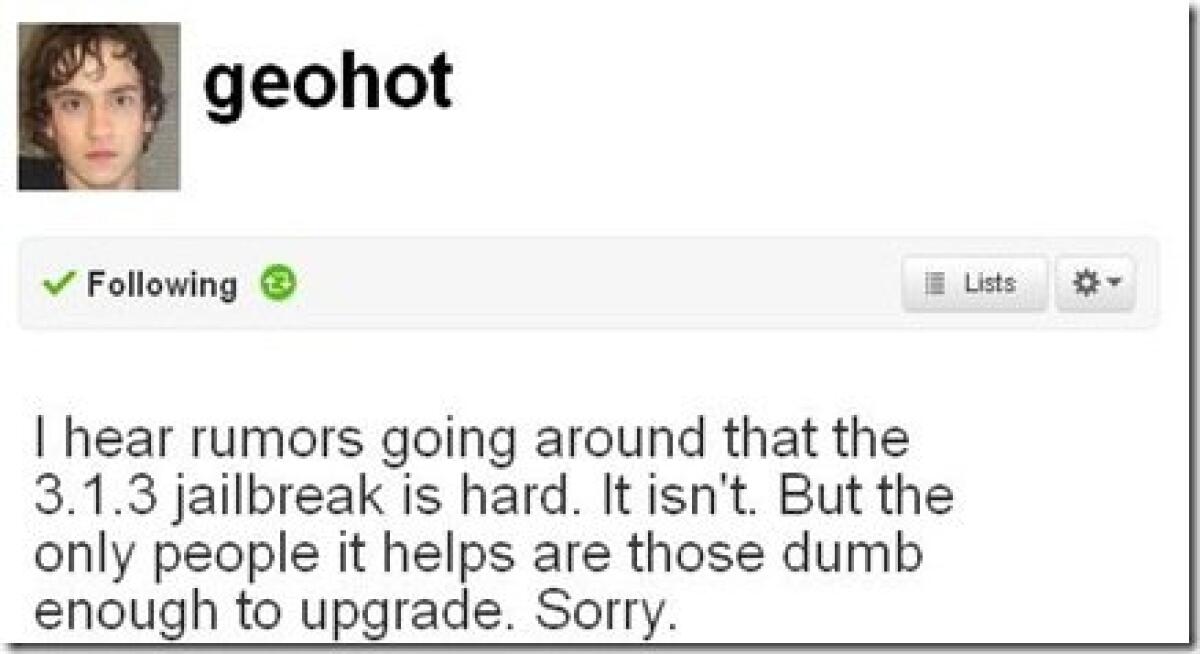 GeoHot: non è difficile sbloccare il Firmware 3.1.3 - 