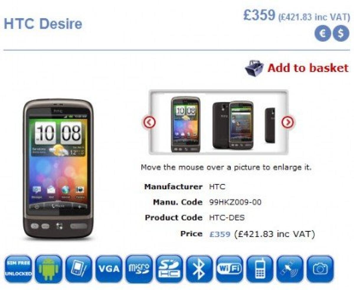 HTC Desire, Legend e HD Mini: ecco i probabili prezzi - 