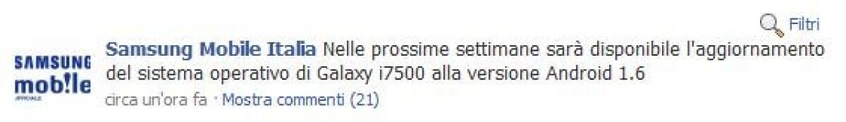 Samsung: ufficiale aggiornamento ad Android 1.6 per Galaxy I7500 - 