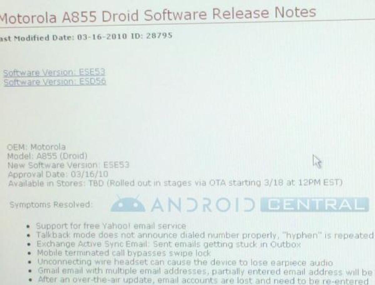Motorola Droid: il 18 Marzo arriverà Android 2.1 - 
