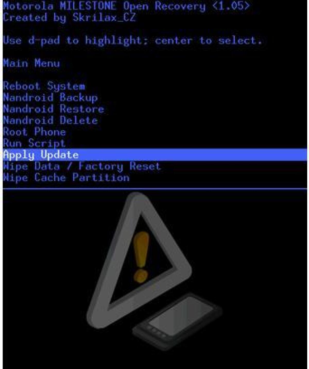 Motorola Milestone: arriva la OpenRecovery 1.05 - 