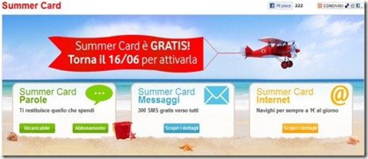 Vodafone: dal 16 Giugno Summer Card Gratis per tutti - 