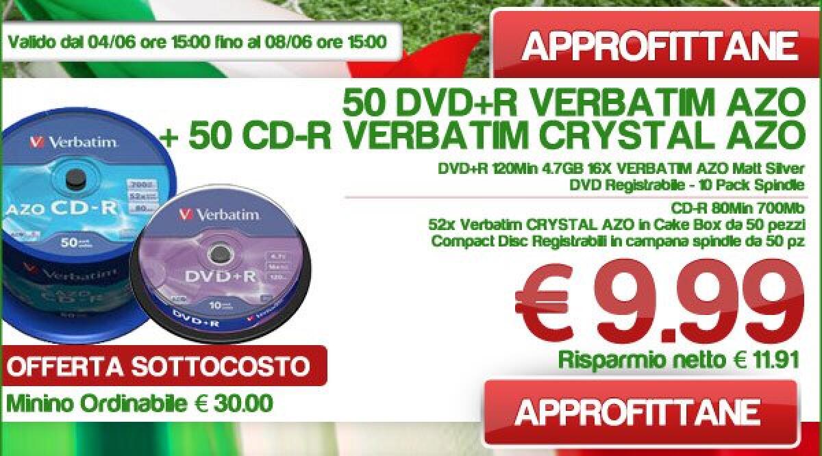 LASTMINUTE: 50 CD-R VERBATIM + 50 DVD+R VERBATIM a soli €.9,99 - 
