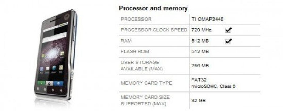Motorola Milestone XT720: processore a 720Mhz, video a 720p - 