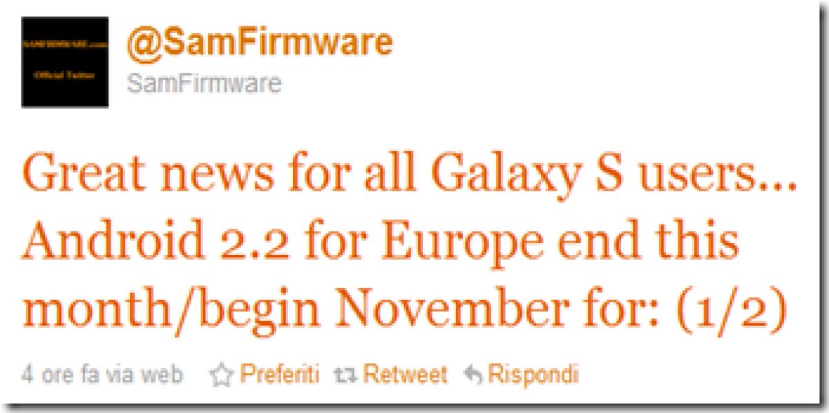 Android Froyo 2.2 per Samsung Galaxy S: la situazione attuale - 