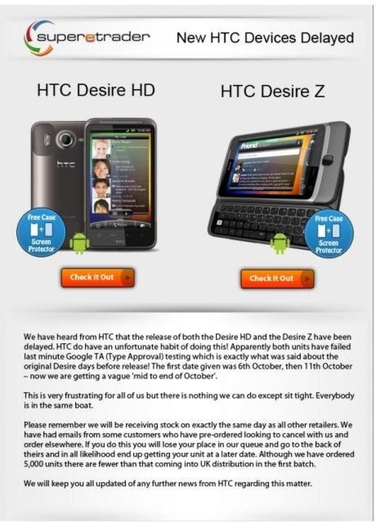 HTC Desire HD e Desire Z: il ritardo nelle consegne è ufficiale - 