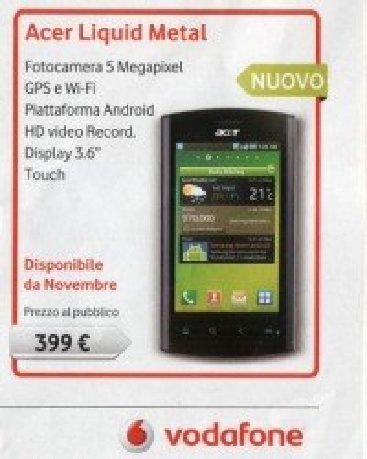 Acer Liquid Metal: a Novembre con Vodafone a 399€ - 