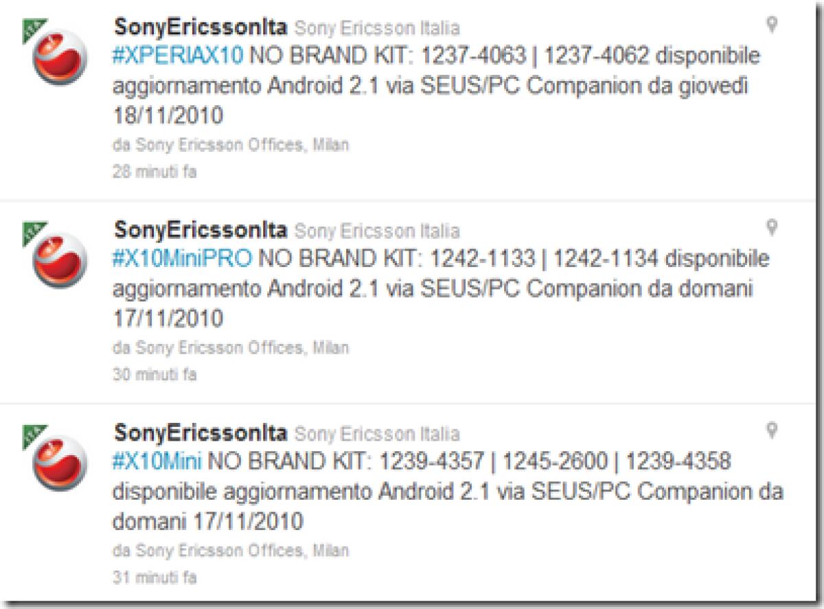 Sony Ericsson Xperia X10, X10 Mini e X10 Mini Pro: domani e giovedì arriva Android 2.1 - 