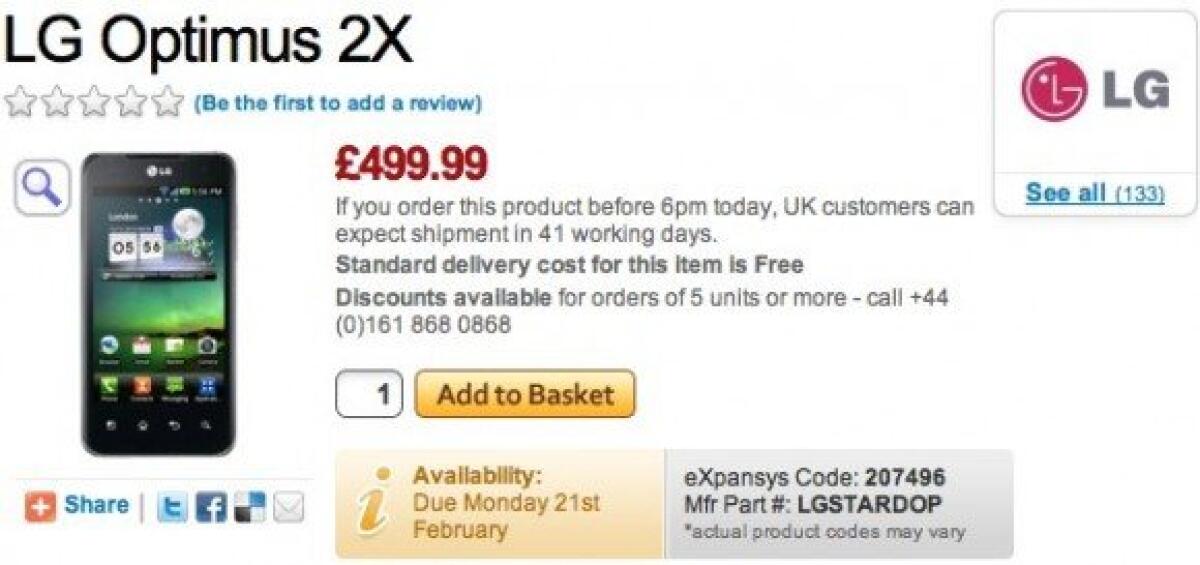 LG Optimus 2X: prezzo e data di commercializzazione - 