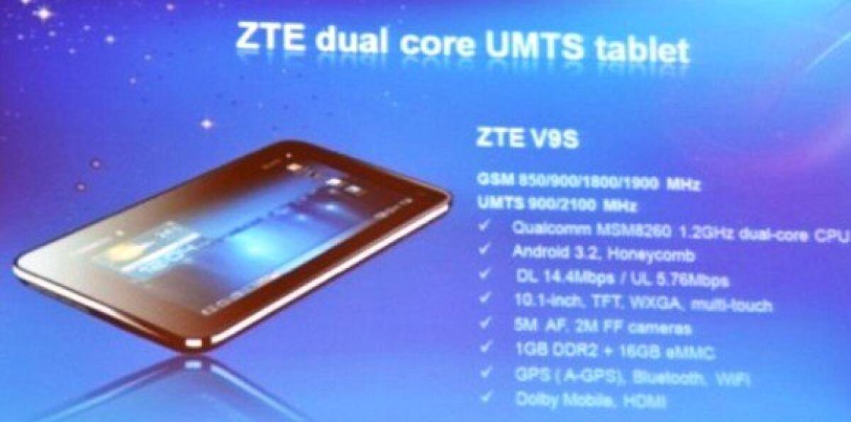 Tablet ZTE V9S e V96 Dual-Core |Schede Tecniche [MWC 2012] - 