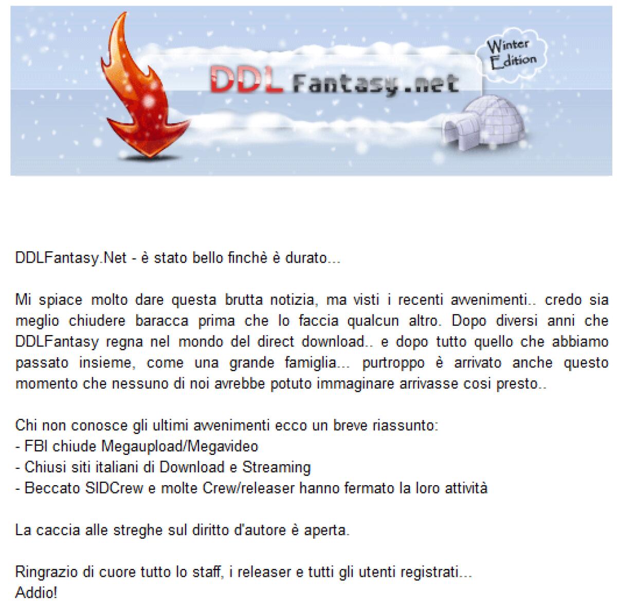 Chiuso anche DDLFantasy - 