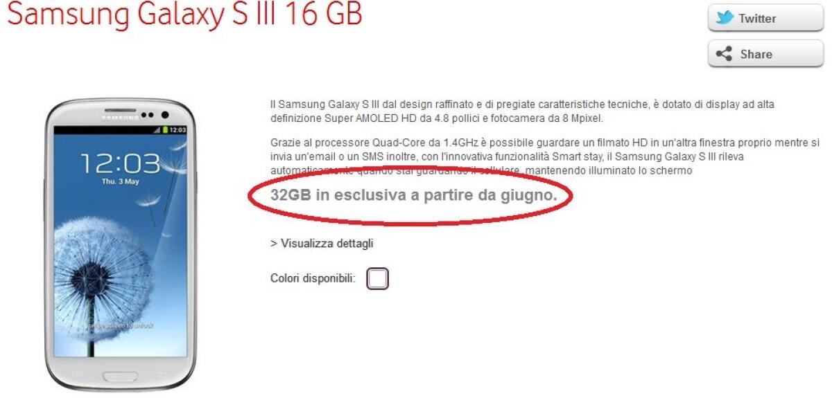 Samsung Galaxy S3 da 32 Gb in Esclusiva con Vodafone [Piani Tariffari] - 