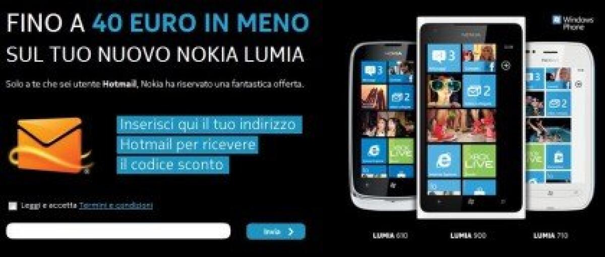 40€ di sconto per chi acquista un nuovo dispositivo Nokia Lumia Windows Phone - 