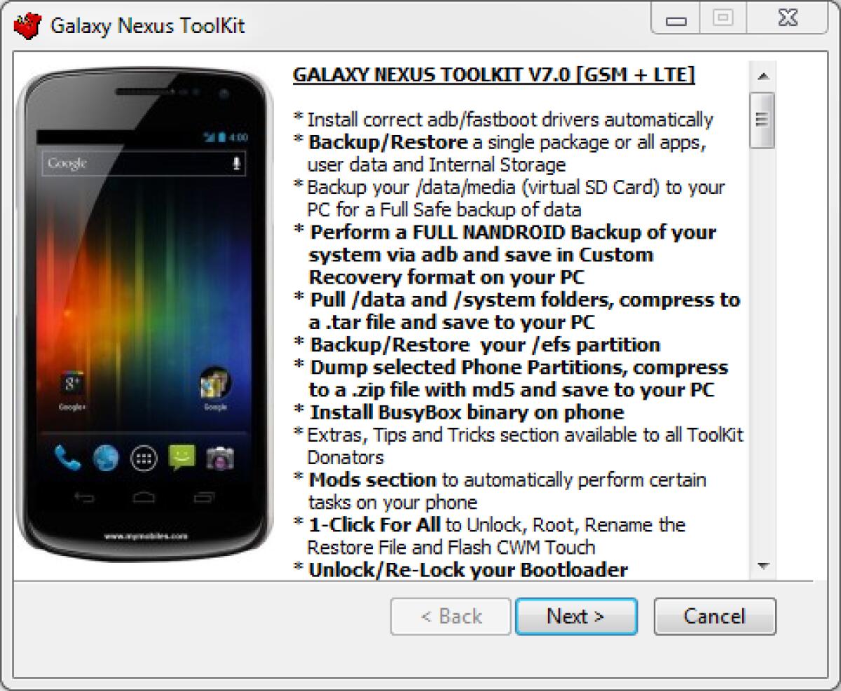 Sbloccare Bootloader, Root, Recovery, Ripristino e tanto altro ancora in un solo Tool per Galaxy Nexus - 