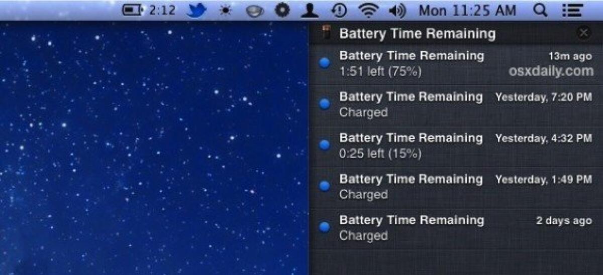 Come mostrare la durata della batteria nel Centro notifiche di Mountain Lion! - 