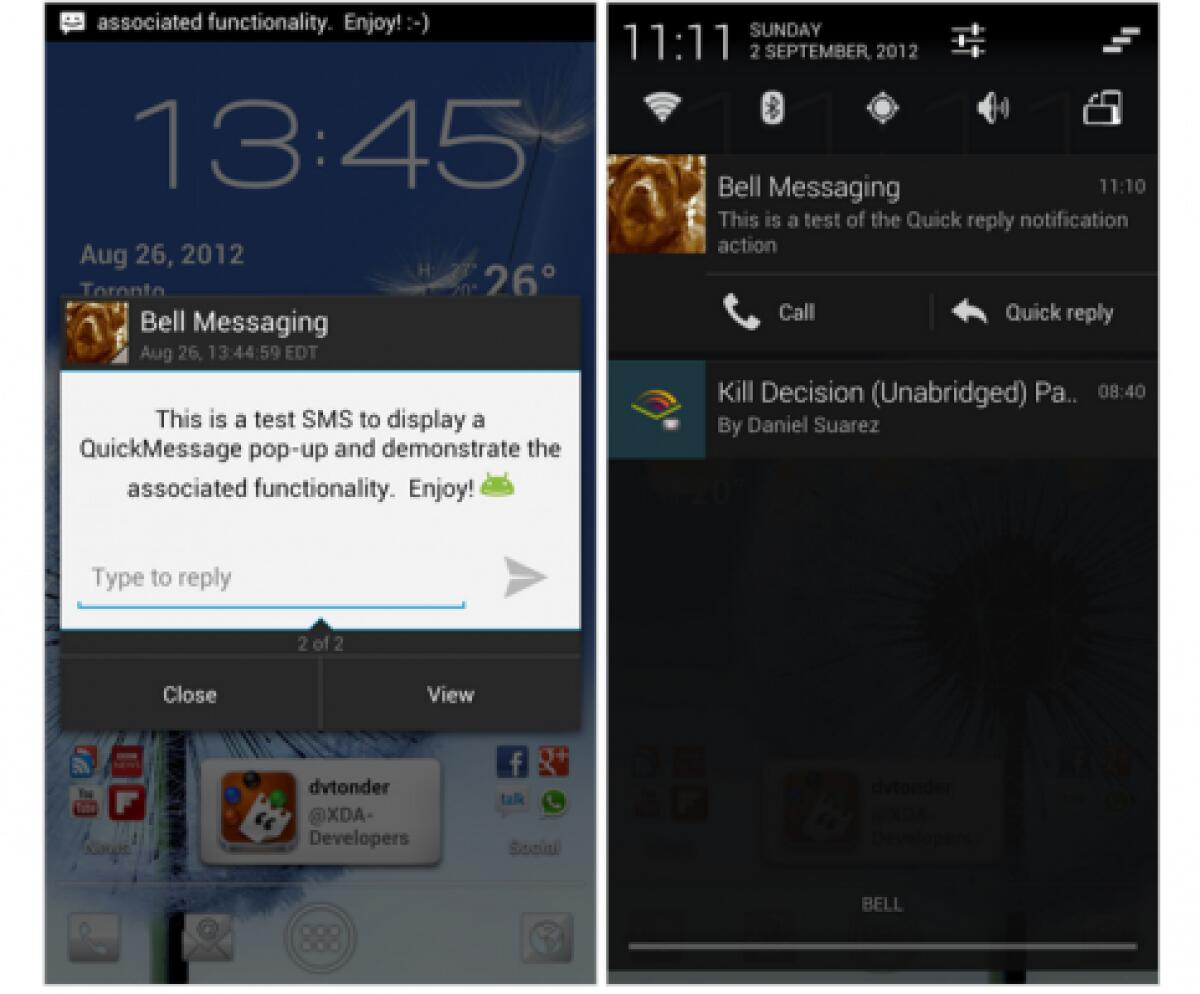 Messaggi pop-up e risposte rapide nelle notifiche in arrivo su CyanogenMod 10 - 