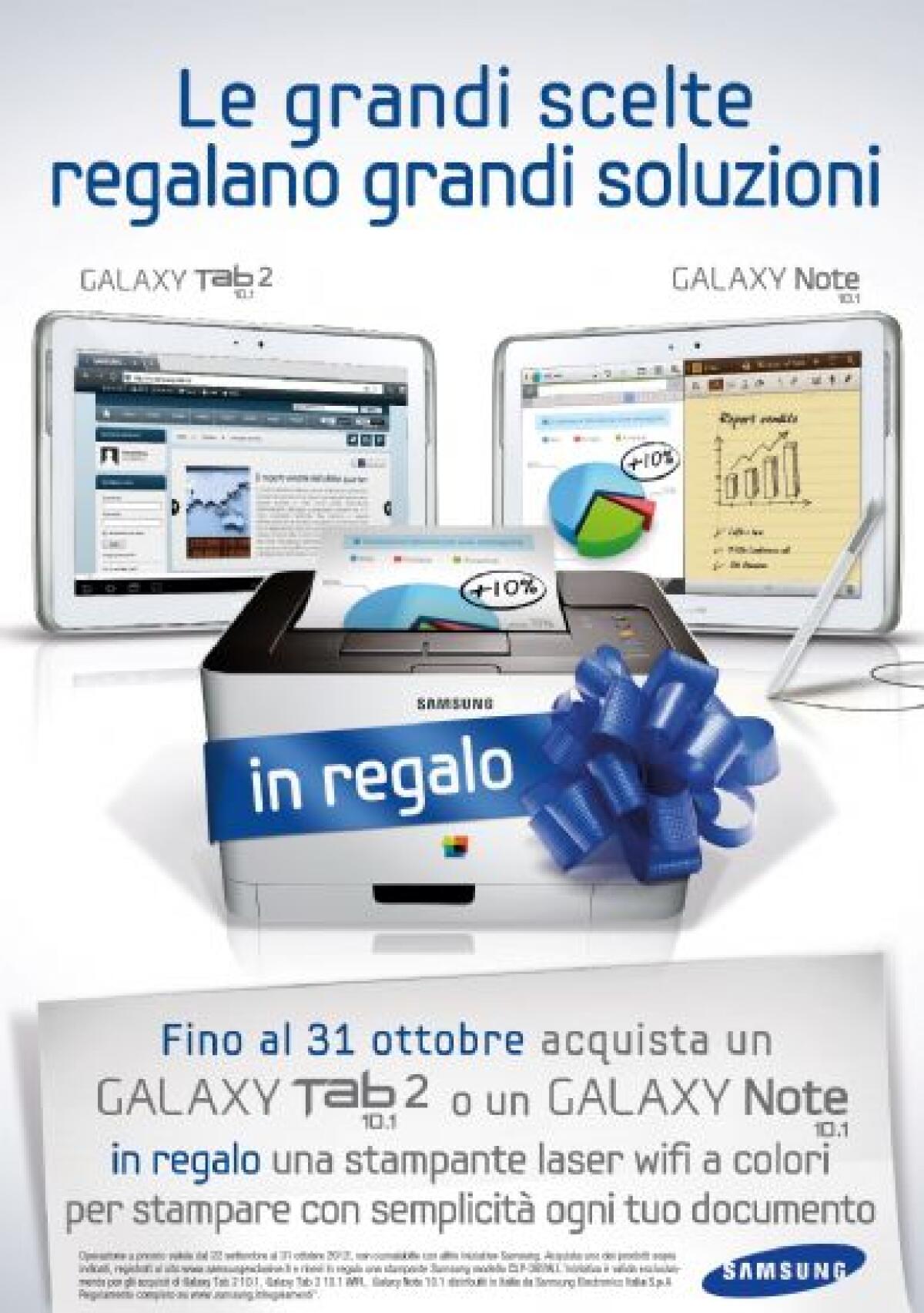 Stampante WiFi gratis per chi acquista un Tablet da 10'' di Samsung - 