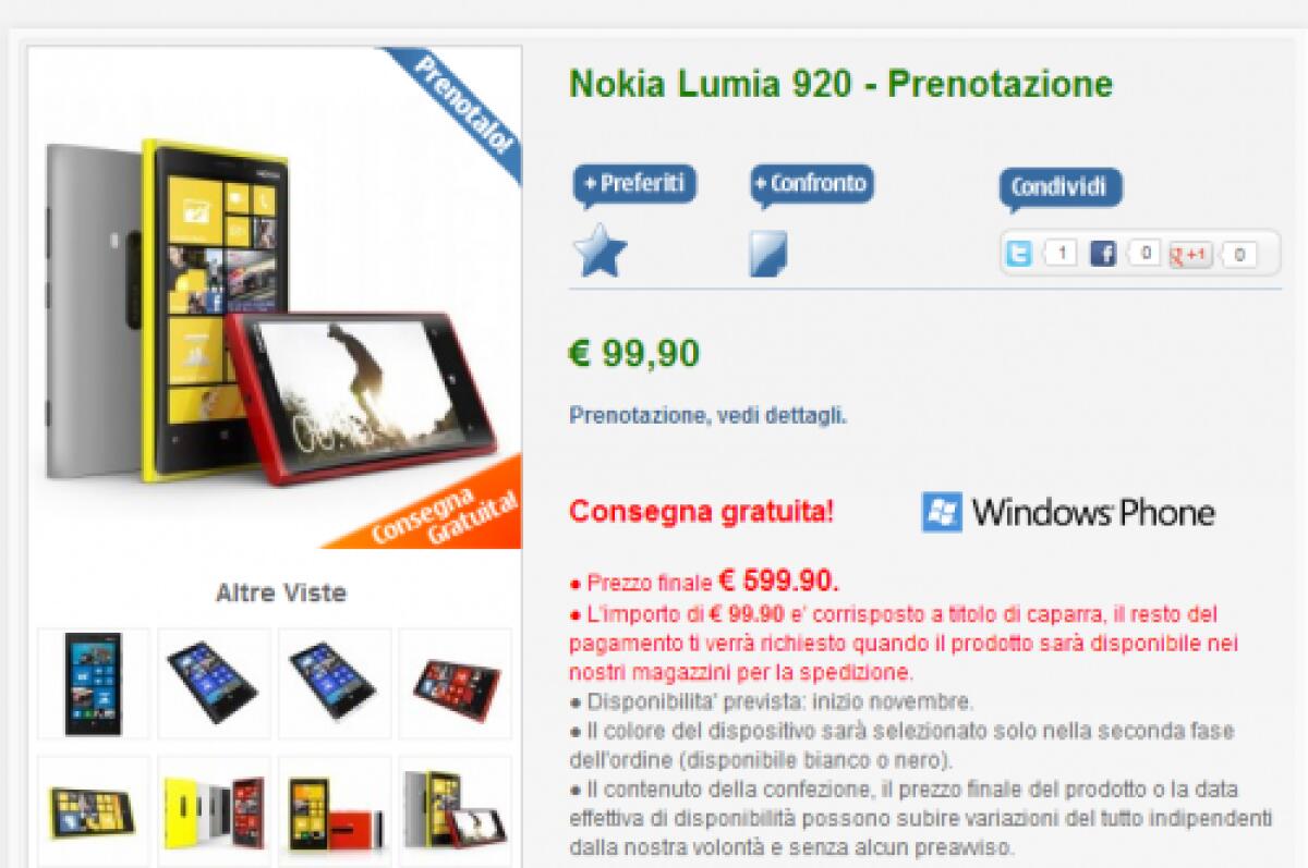 News: Nokia Lumia 820 e 920 sono prenotabili su NStore, disponibili per inizio novembre! - 