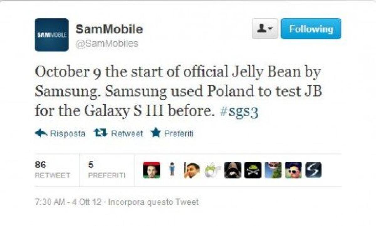Android Jelly Bean per Galaxy S III dal 9 ottobre - 